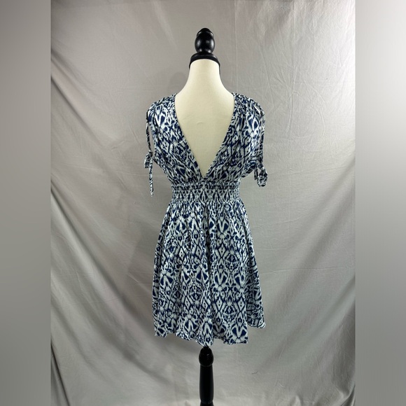 Blue Low Back Tribal Print Tie Shoulder Dress - Picture 7 of 8